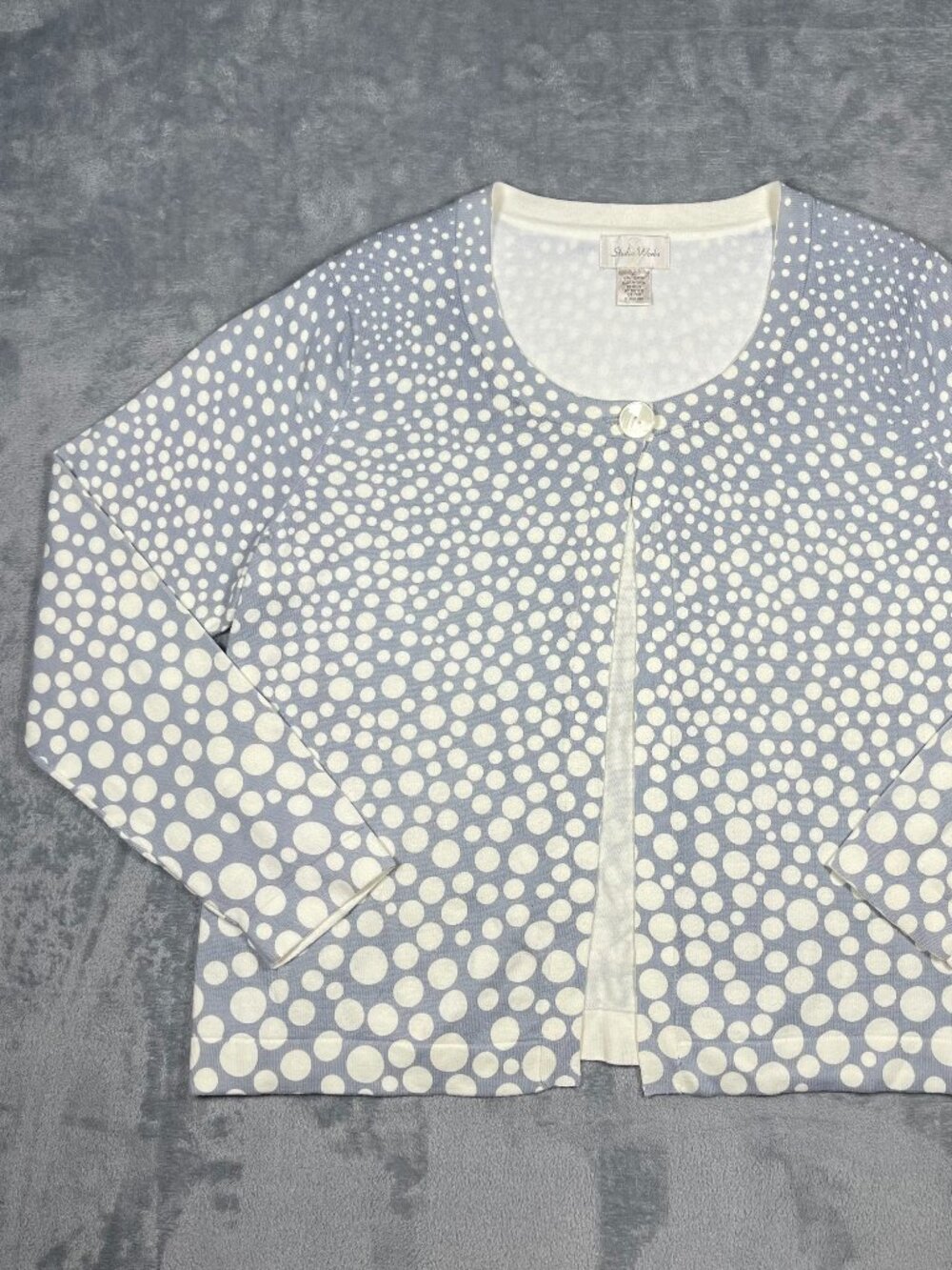 Studio Works Polka Dot Cardigan Gray White Cotton Blend Size XL